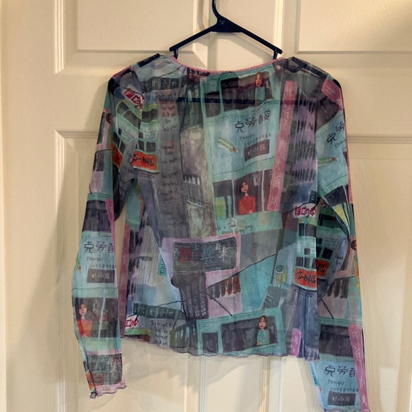 Y2K Xhilaration Mesh Multicolor Sheer Long Sleeve Top - Picture 2 of 7